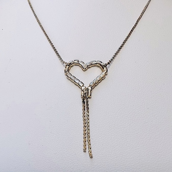 Vintage Open Heart Rhinestone Crystal Love Gold Tone Delicate Chain Necklace - Picture 13 of 16